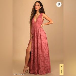 Lulu’s Sweet Sophistication Vintage Rose Burnout Floral Maxi Dress size small